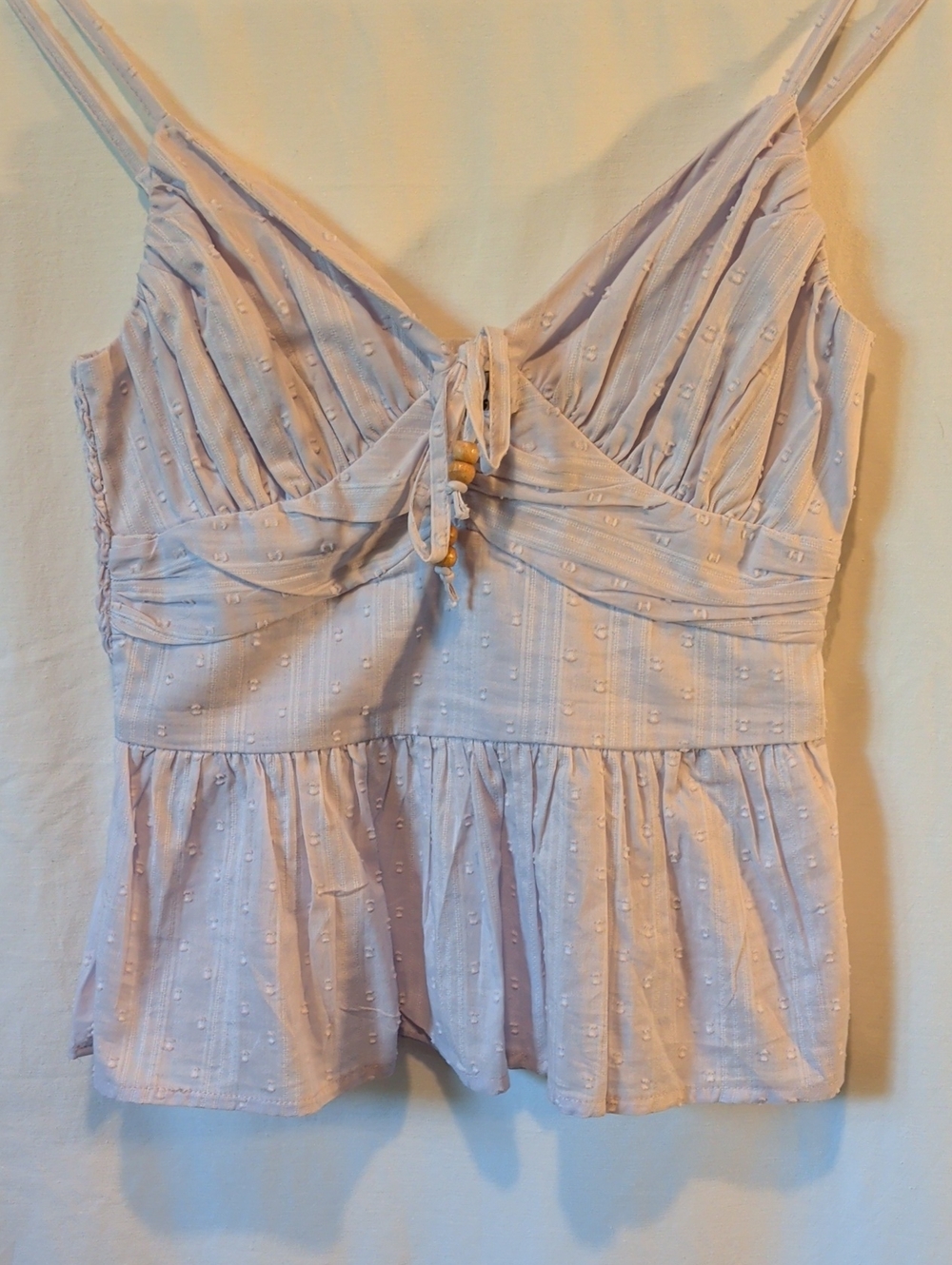 Light Lavender Swiss Dot Tie-Front Peplum Cami by Planet Heart